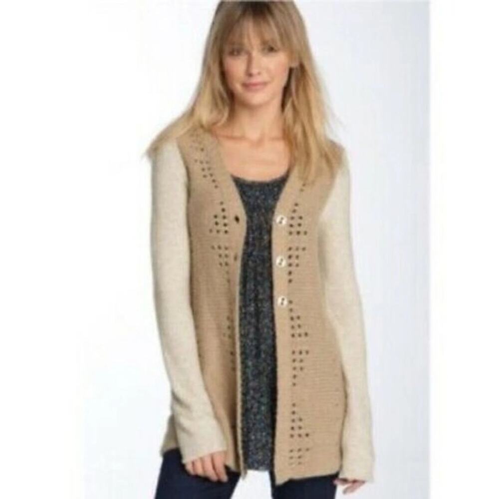 NWT Free People Womens Wool Pinwheel Cardigan Sweater Dark Oatmeal Size XS